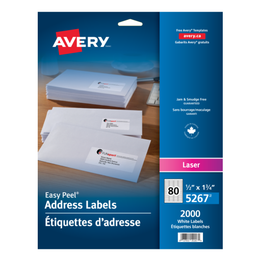 5267 WHITE, EASY PEEL, 1 3/4" X 1/2", PERMANENT, 25 SHEETS