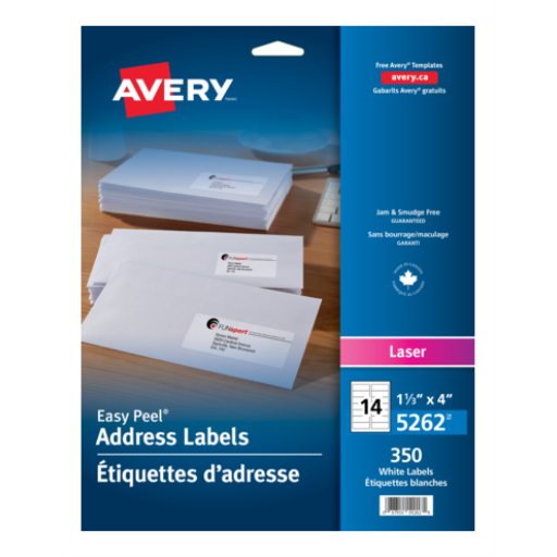 5262 WHITE, EASY PEEL, 4" X 1 1/3", PERMANENT, 25 SHEETS/EN