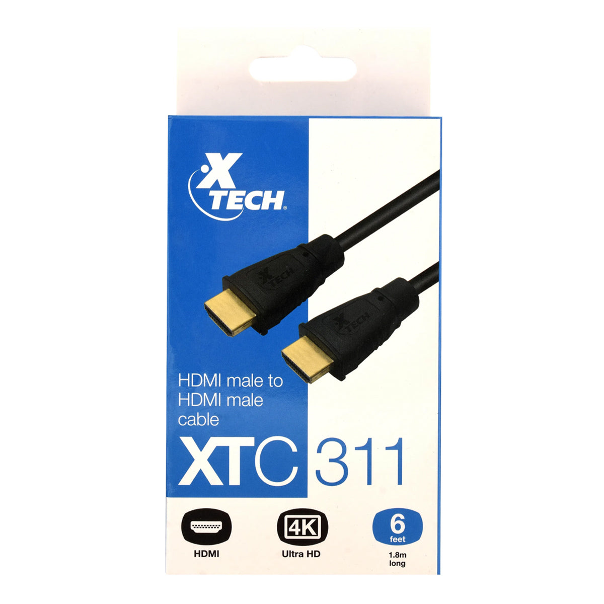 Xtech HDMI Cable Male to Male Gold Plated Contacts - 6ft - Black