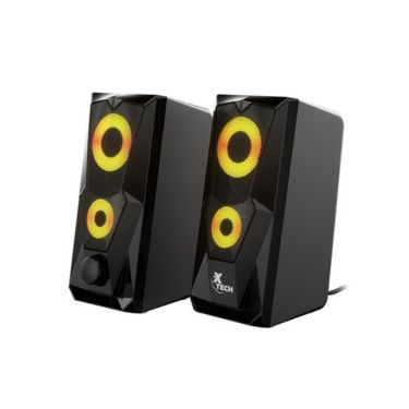 Xtech Computer Speakers FireShot 2.0 Stereo 6W USB Multimedia with LED Lights includes 3.5mm Cable for Aux Input - Black