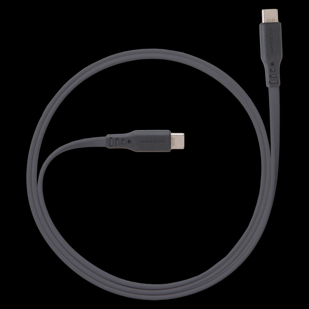 Ventev Charge & Sync USB-C to USB-C Cable 6ft Flat High Speed 2X Copper Fast Charge Reinforced Connector - Box - Gray
