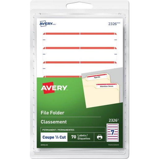 2326 Avery® File Folder Labels for Laser and Inkjet Printers, 3½" x ?"  Red / Permanent