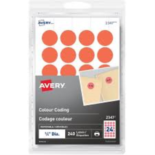 2347 Avery® Removable Colour Coding Labels for Laser Printers, ¾"  Neon Red / Removable