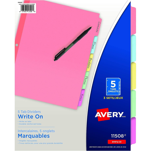 WRITEON DIVIDERS, 5 TAB, 3 SETS, MULTICOLOUR, PLAIN