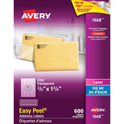 7668 CLEAR EASY PEEL, 1 3/4" X 2/3", PERMANENT, 10 SHEETS/EN