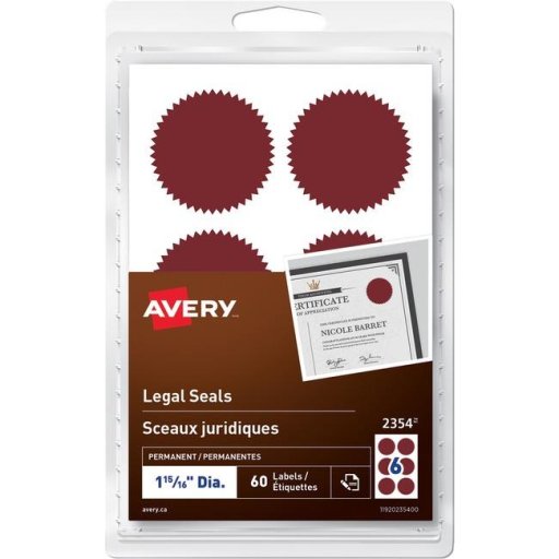 2354 Avery® Legal Seals Handwrite, 1-15/16" Diameter  Red / Permanent