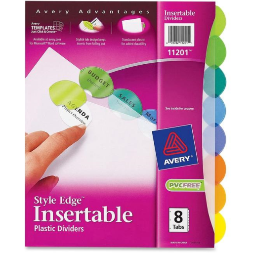 11201 STYLE EDGE PLASTIC INSERTABLE DIVIDERS, 8 TABS PER SET