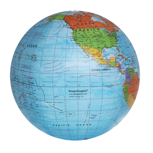 Inflatable Blue Ocean Globe 12"/30Cm Diameter Political (English)