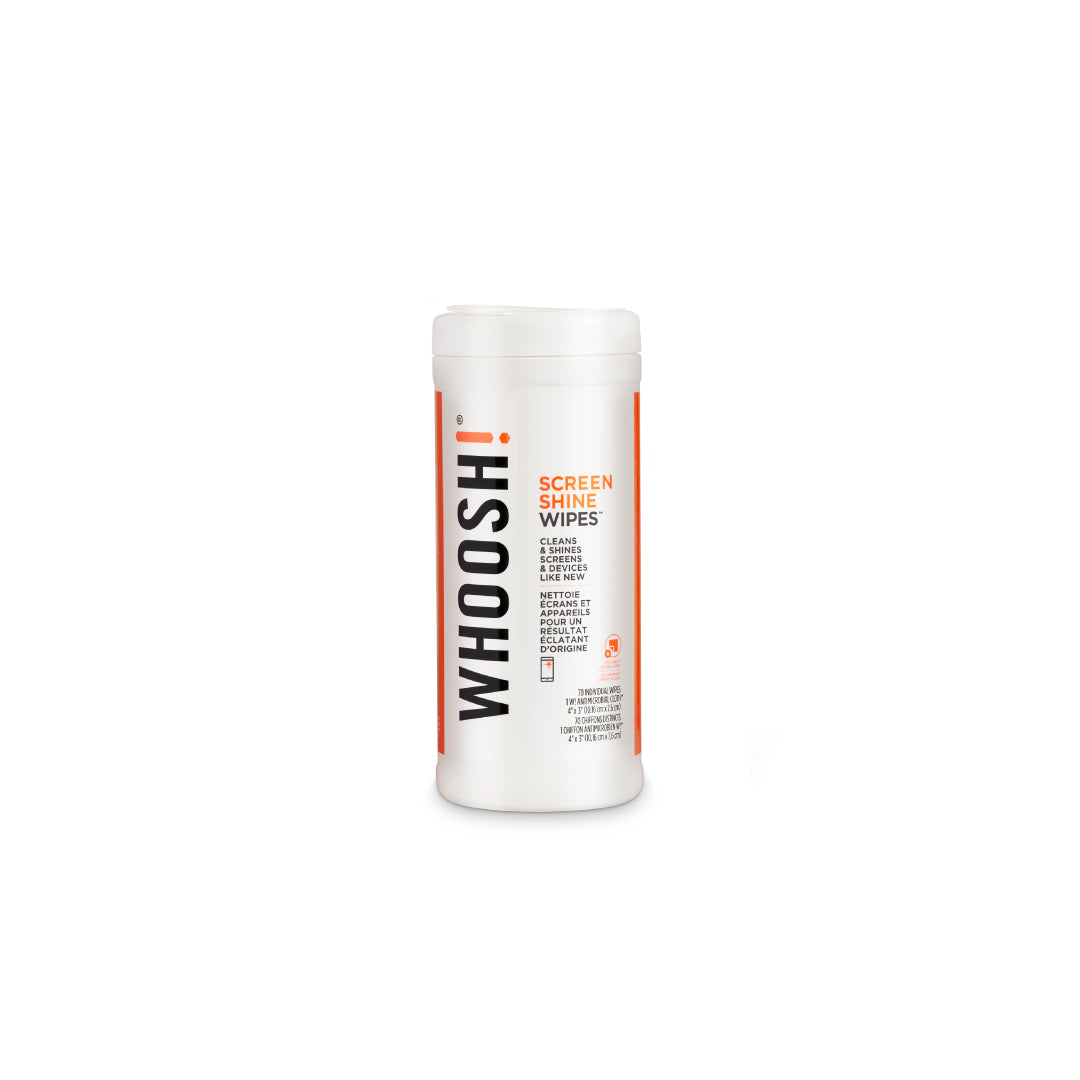 Whoosh! Screen Shine Wipes 70 Wipes Canister + Cloth Non-Toxic Alcohol & Ammonia Free Formula