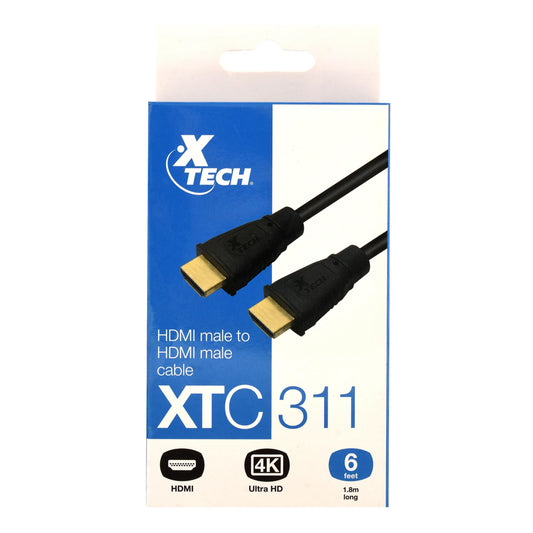 Xtech HDMI Cable Male to Male Gold Plated Contacts - 6ft - Black