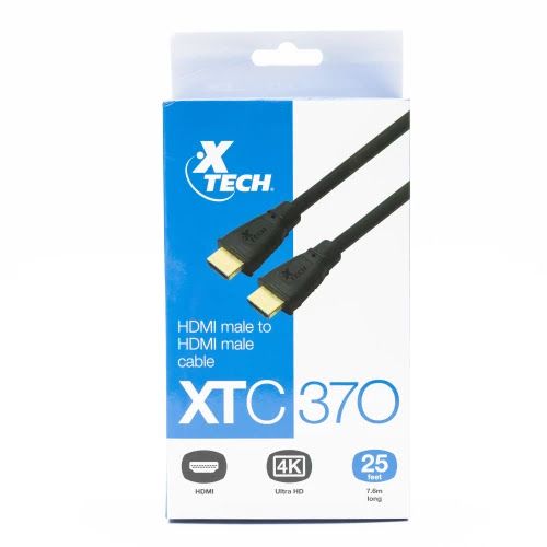 Xtech HDMI Cable Male to Male Gold Plated Contacts - 25ft - Black