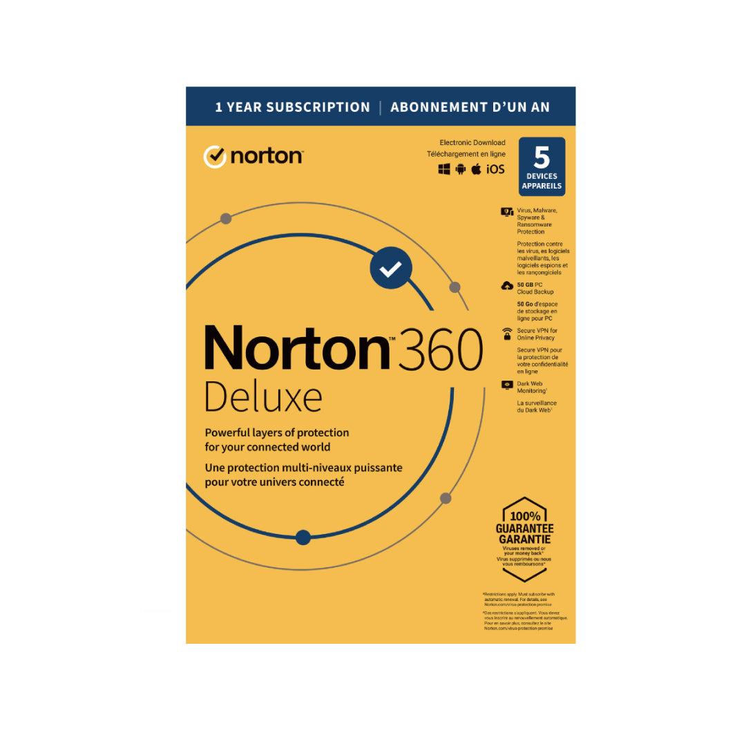 Norton 360 Standard 5-Device 1-Year BIL with 50GB Cloud Back up PC/Mac/Android/iOS
