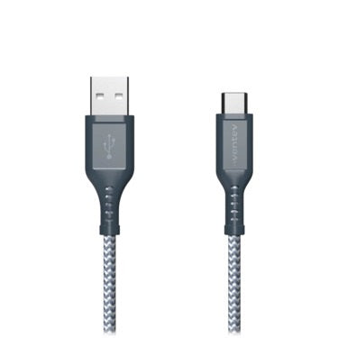 Ventev Charge & Sync USB-C to USB-A Cable 6ft Braided High Speed 2X Copper Fast Charge Reinforced Connector - Box - Gray